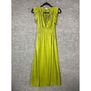 NEW Bila 77 Winter Moss Green Rayon Ruffle V-Neck Maxi Dress XS
